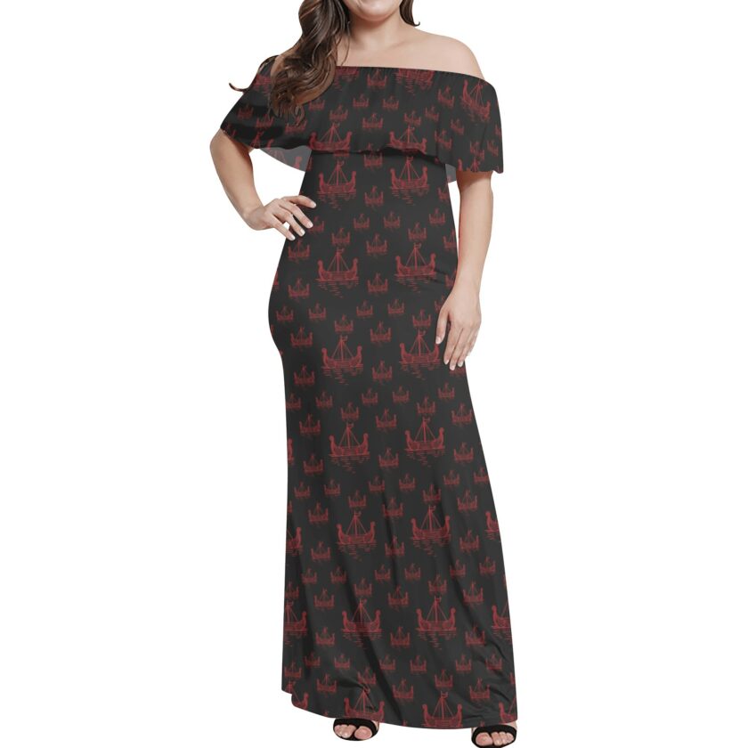 Nordic Viking - Women's Off The Shoulder Wrap Long Dress