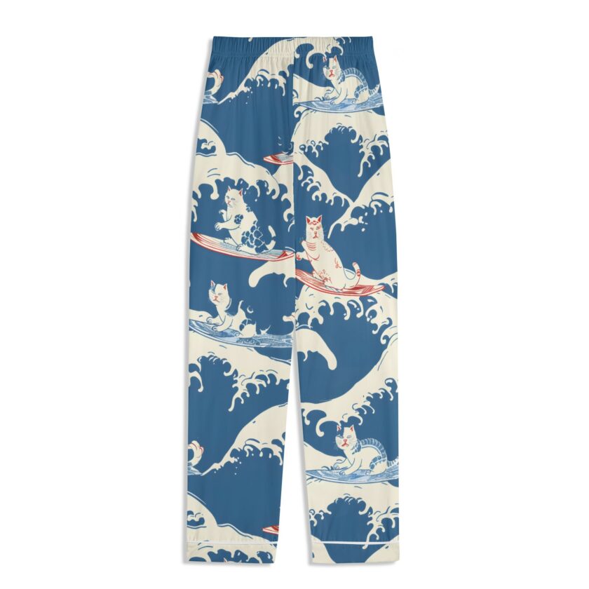 Surfing Cats - Unisex Long Sleeve Adult Nightwear Pajama Set - Image 18